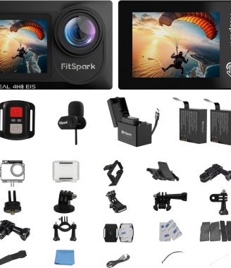 Real 4k30FPS Action Camera Waterproof Dual ColorScreens with WiFi EIS Touch Screen Underwater Sports Camera with External Microphone Remote Control 2X Batteries Eagle i15 ProMax
