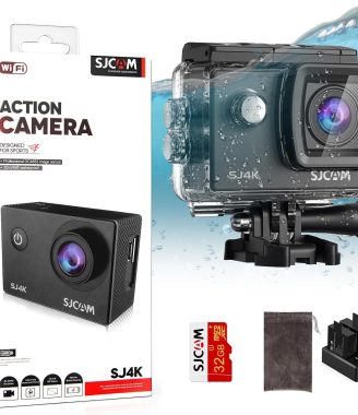 SJCAM SJ4000 Pro-Grade 4K Action Camera, 40MP 3-Axis EIS Stabilization Motorcycle Sport Camera, 170°FOV Waterproof Camera Underwater, 5X Zoom, Dual Batteries, 32G SD Card and Helmet Accessory Kit